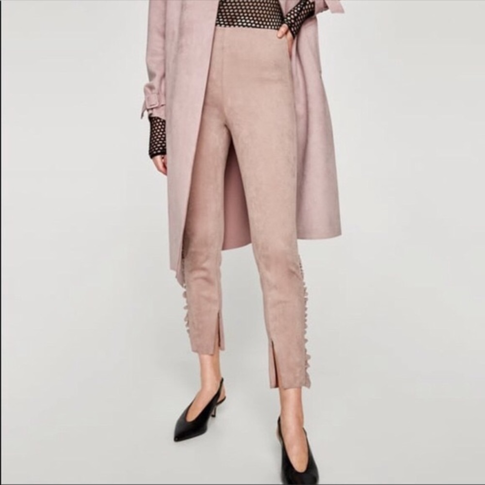 Faux suede washable legging, side ruffle, mauve - Picture 6 of 7